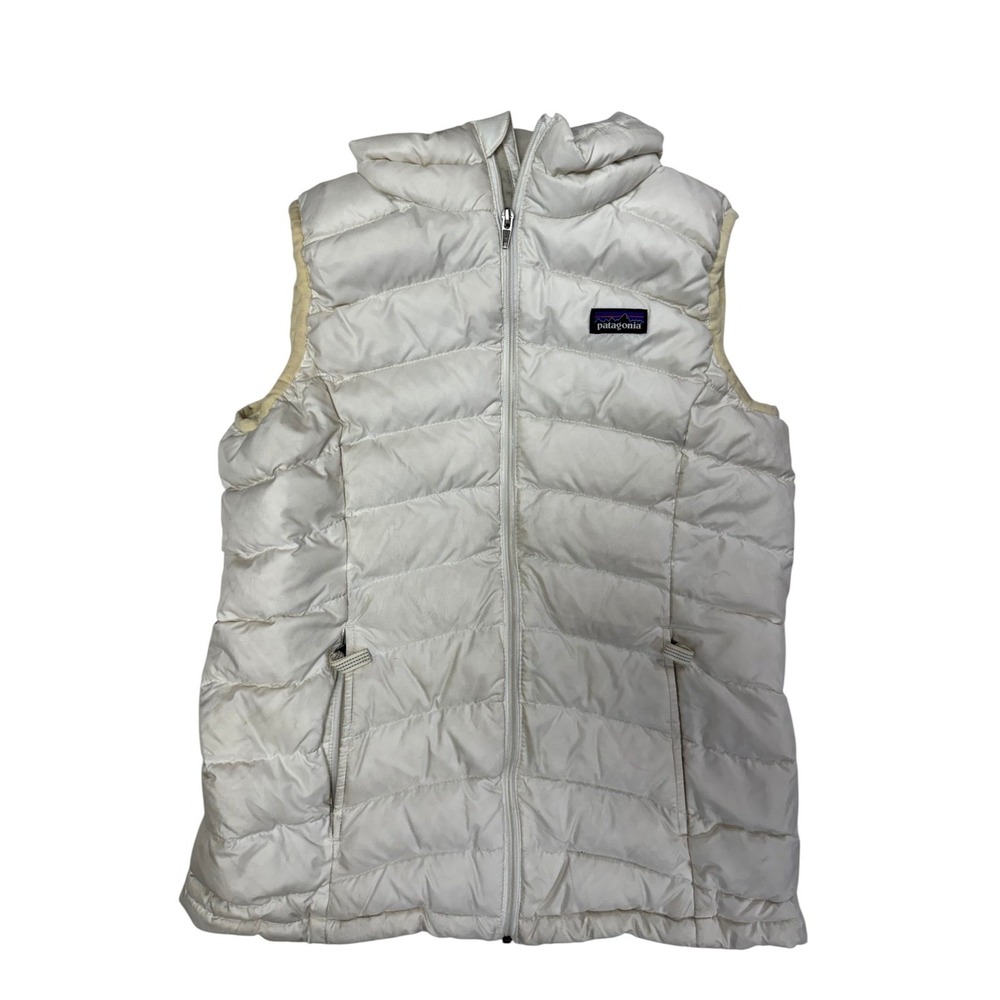 Patagonia Girls' Down Sweater Vest Full Zip White Cream Warm Outdoors Size L